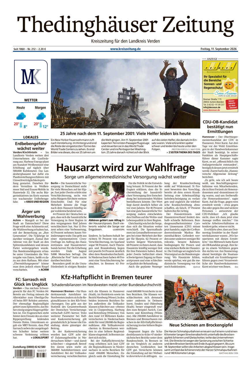 Thedinghäuser Zeitung vom Freitag, 11.09.2026