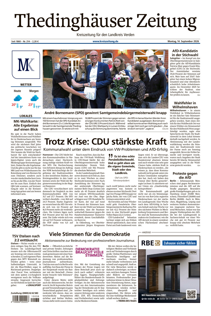 Thedinghäuser Zeitung vom Montag, 14.09.2026