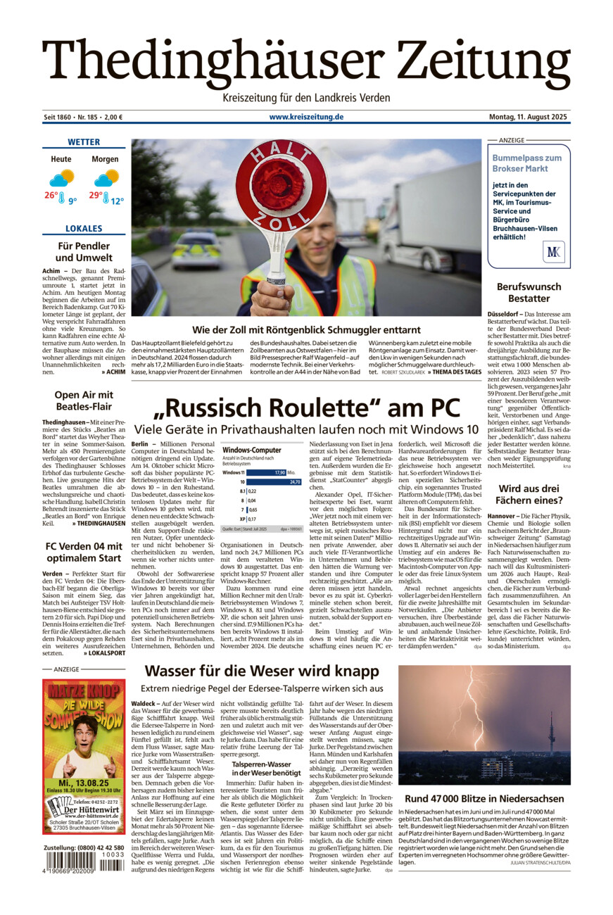 Thedinghäuser Zeitung vom Montag, 11.08.2025
