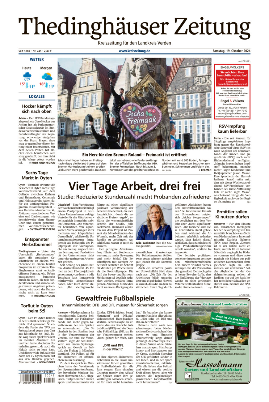 Thedinghäuser Zeitung vom Samstag, 19.10.2024