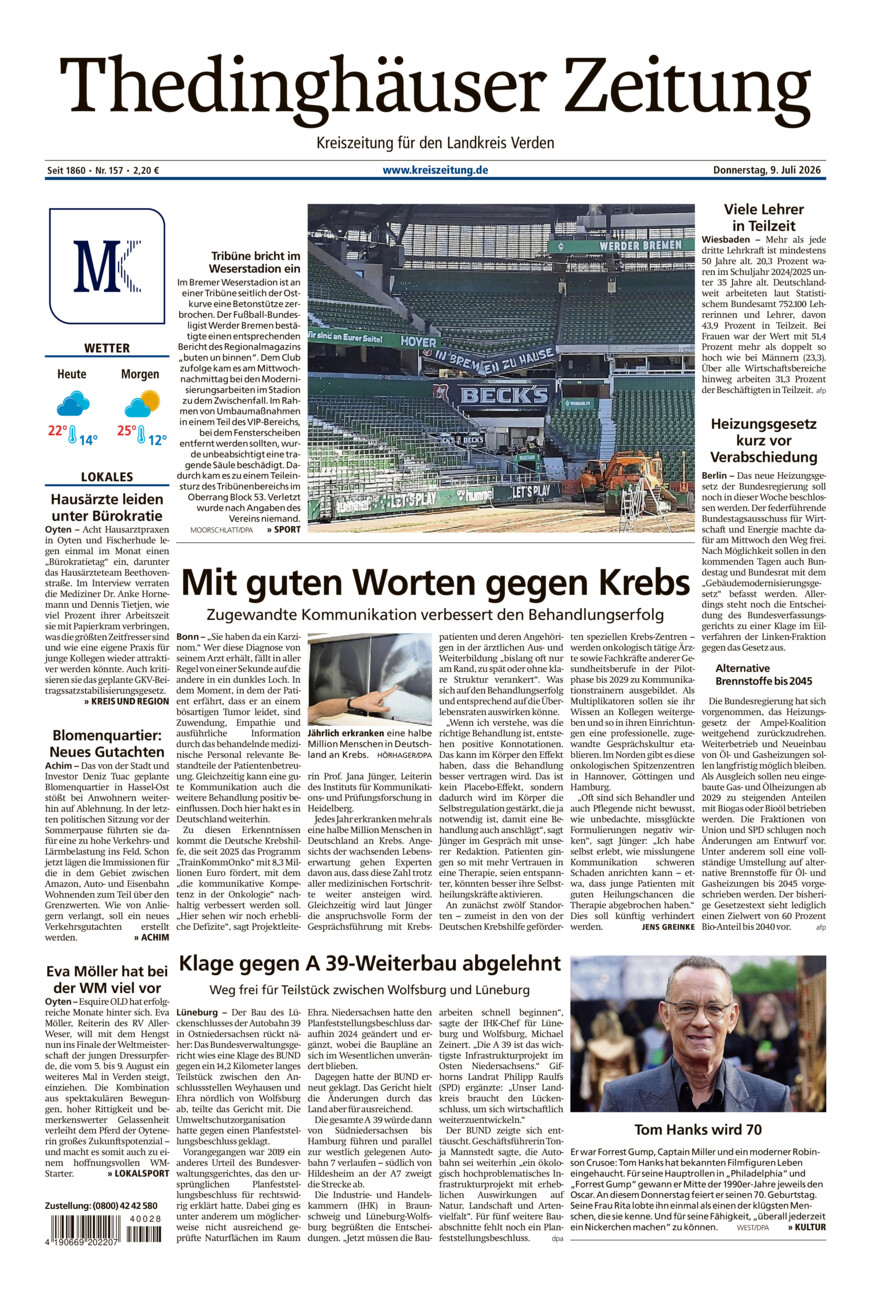 Thedinghäuser Zeitung vom Donnerstag, 09.07.2026