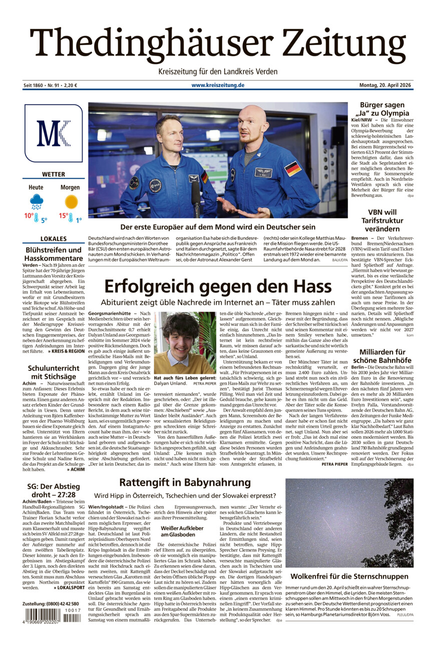 Thedinghäuser Zeitung vom Montag, 20.04.2026