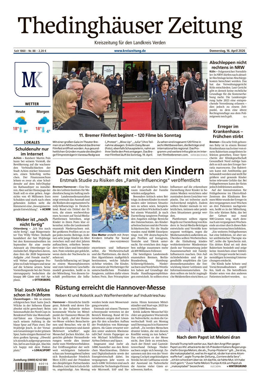 Thedinghäuser Zeitung vom Donnerstag, 16.04.2026