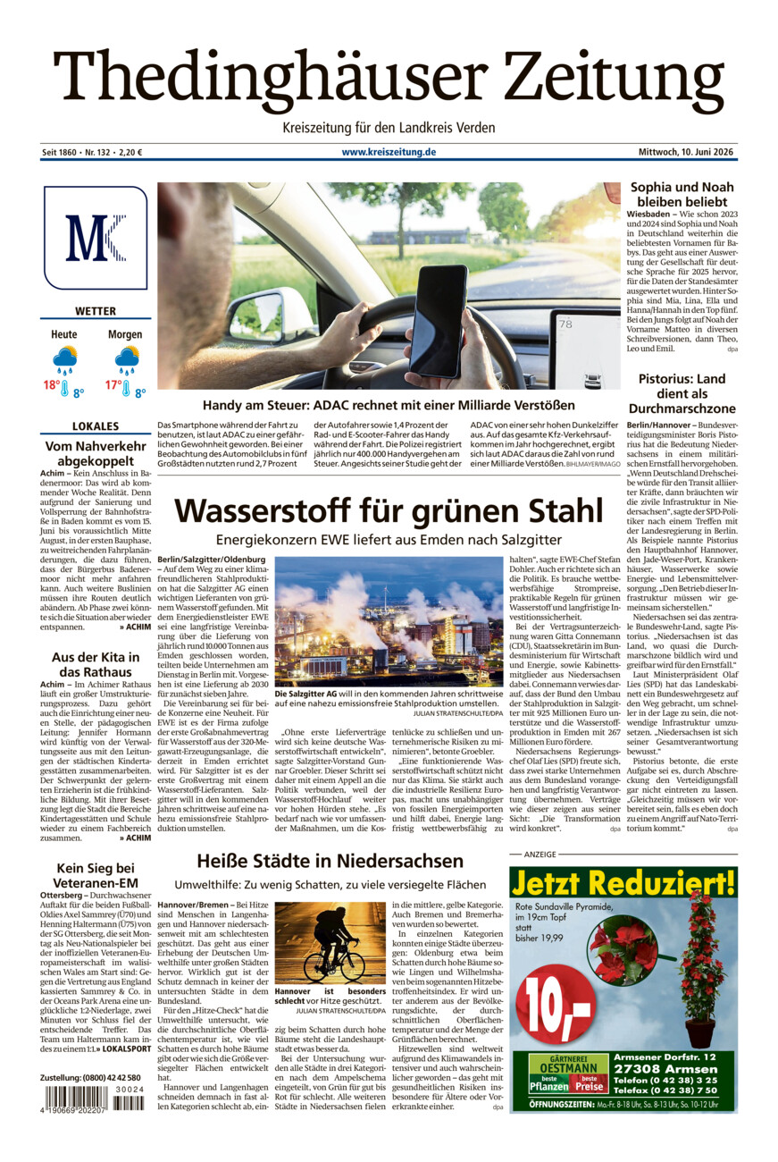 Thedinghäuser Zeitung vom Mittwoch, 10.06.2026