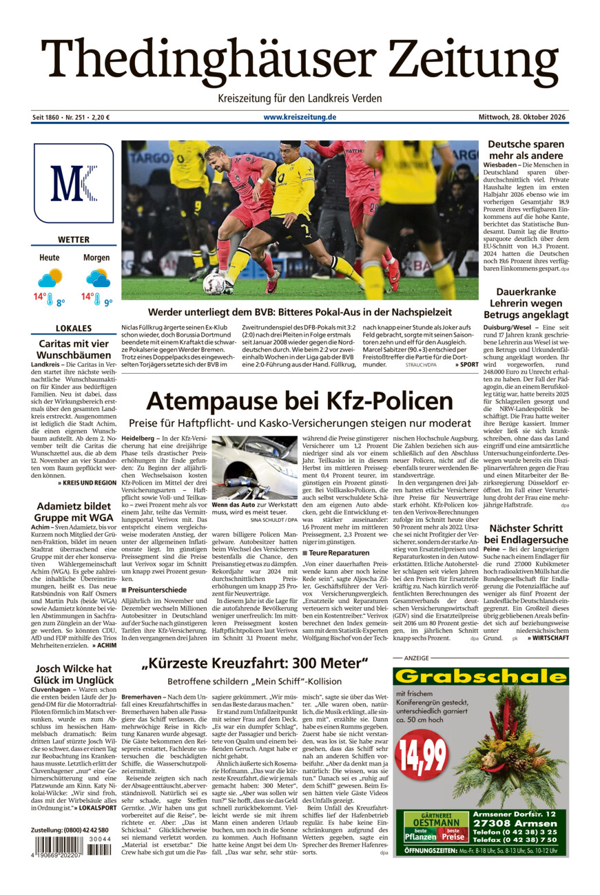 Thedinghäuser Zeitung vom Mittwoch, 28.10.2026