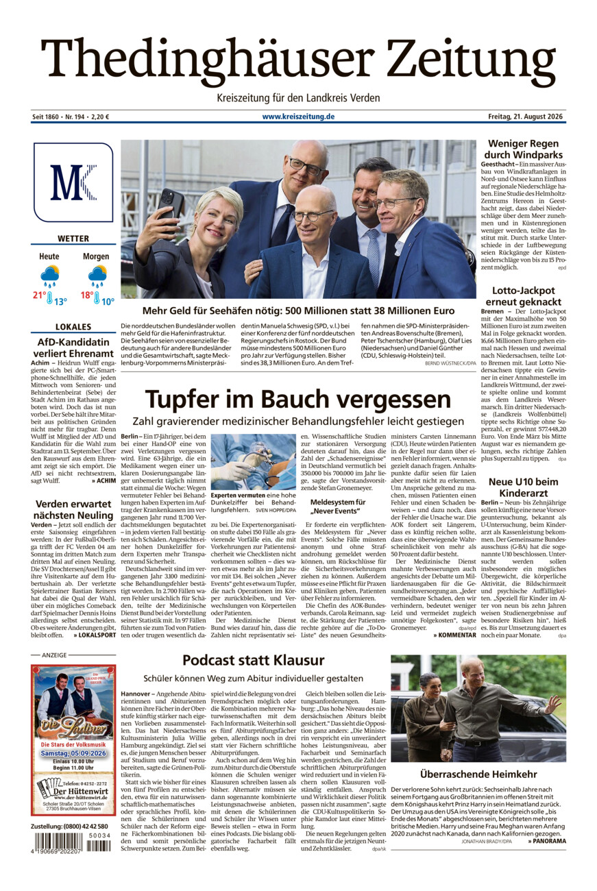 Thedinghäuser Zeitung vom Freitag, 21.08.2026