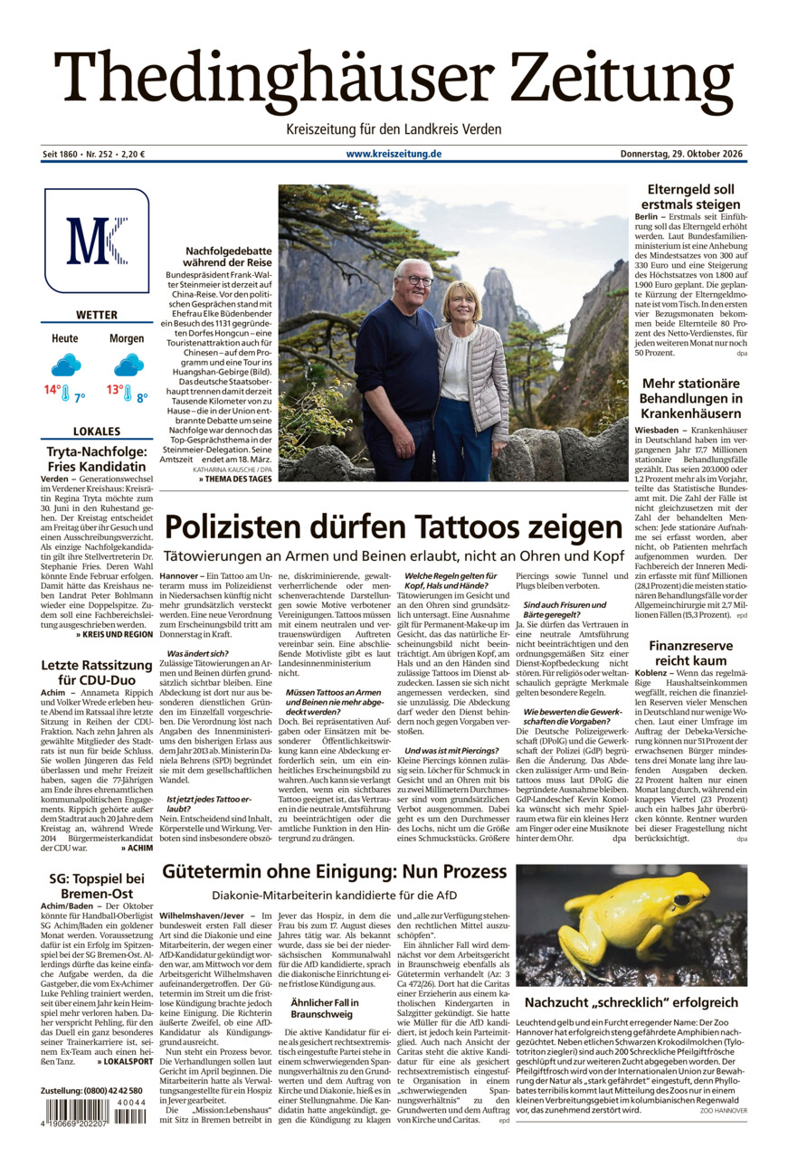 Thedinghäuser Zeitung vom Donnerstag, 29.10.2026
