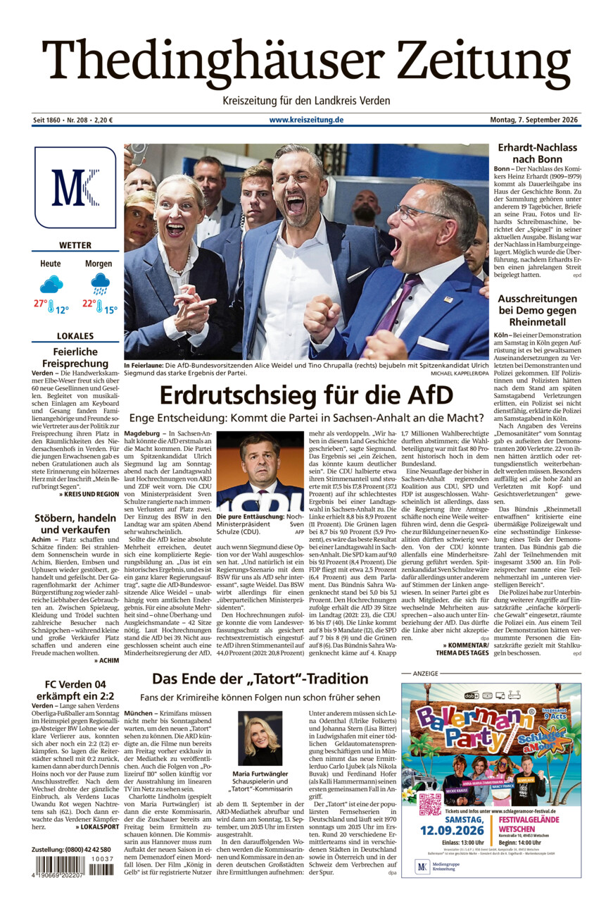 Thedinghäuser Zeitung vom Montag, 07.09.2026