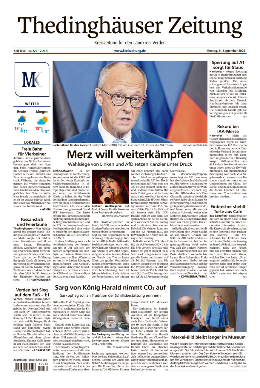 Thedinghäuser Zeitung vom Montag, 21.09.2026