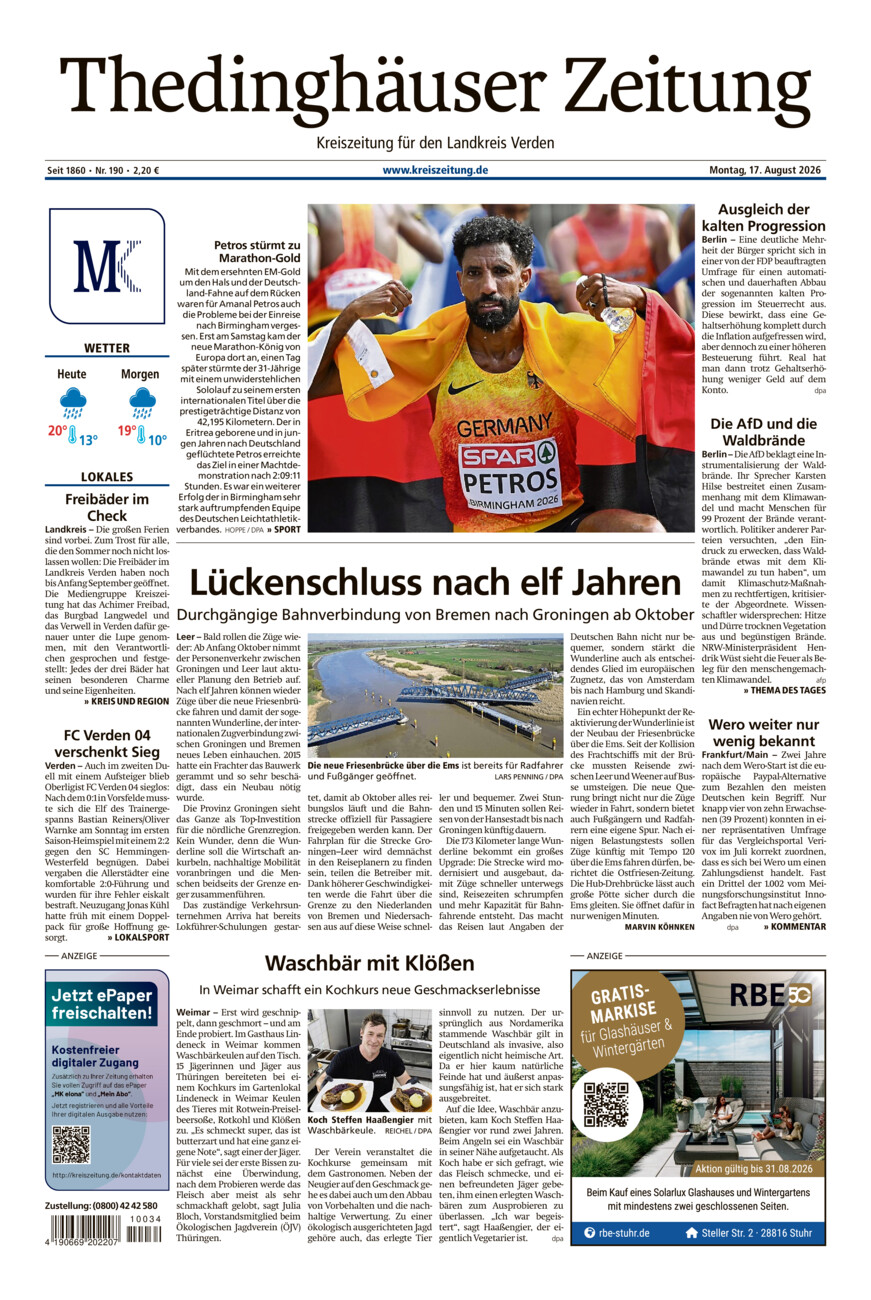 Thedinghäuser Zeitung vom Montag, 17.08.2026