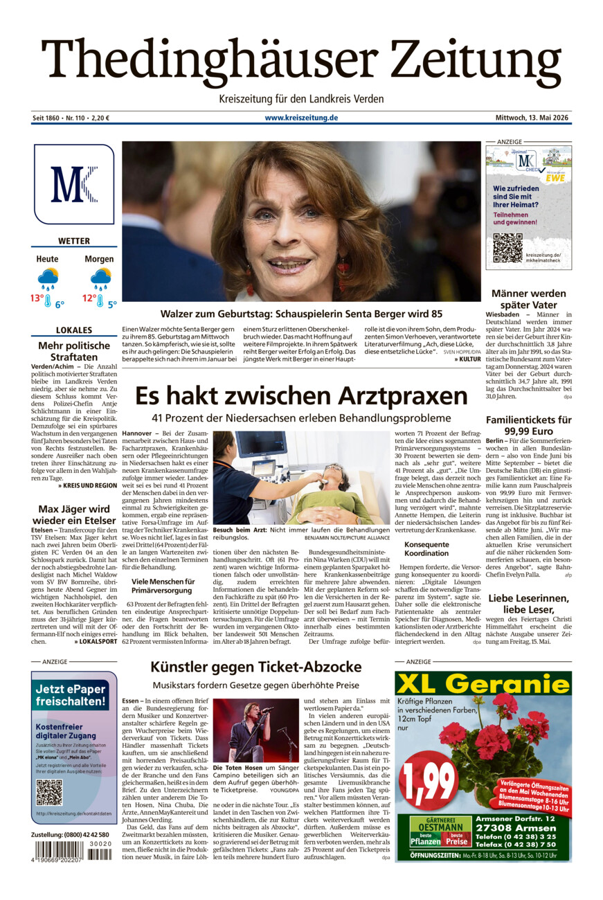 Thedinghäuser Zeitung vom Mittwoch, 13.05.2026