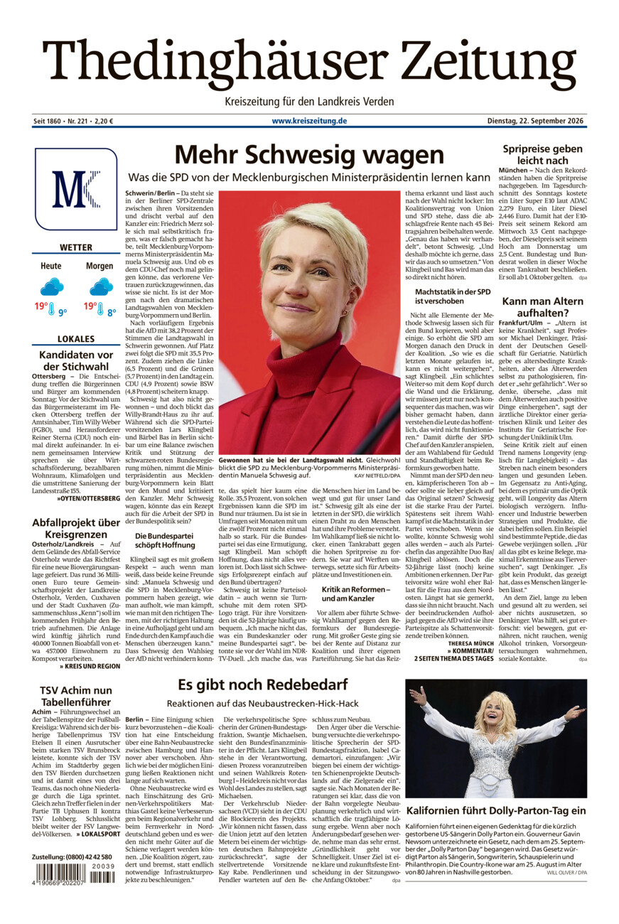 Thedinghäuser Zeitung vom Dienstag, 22.09.2026