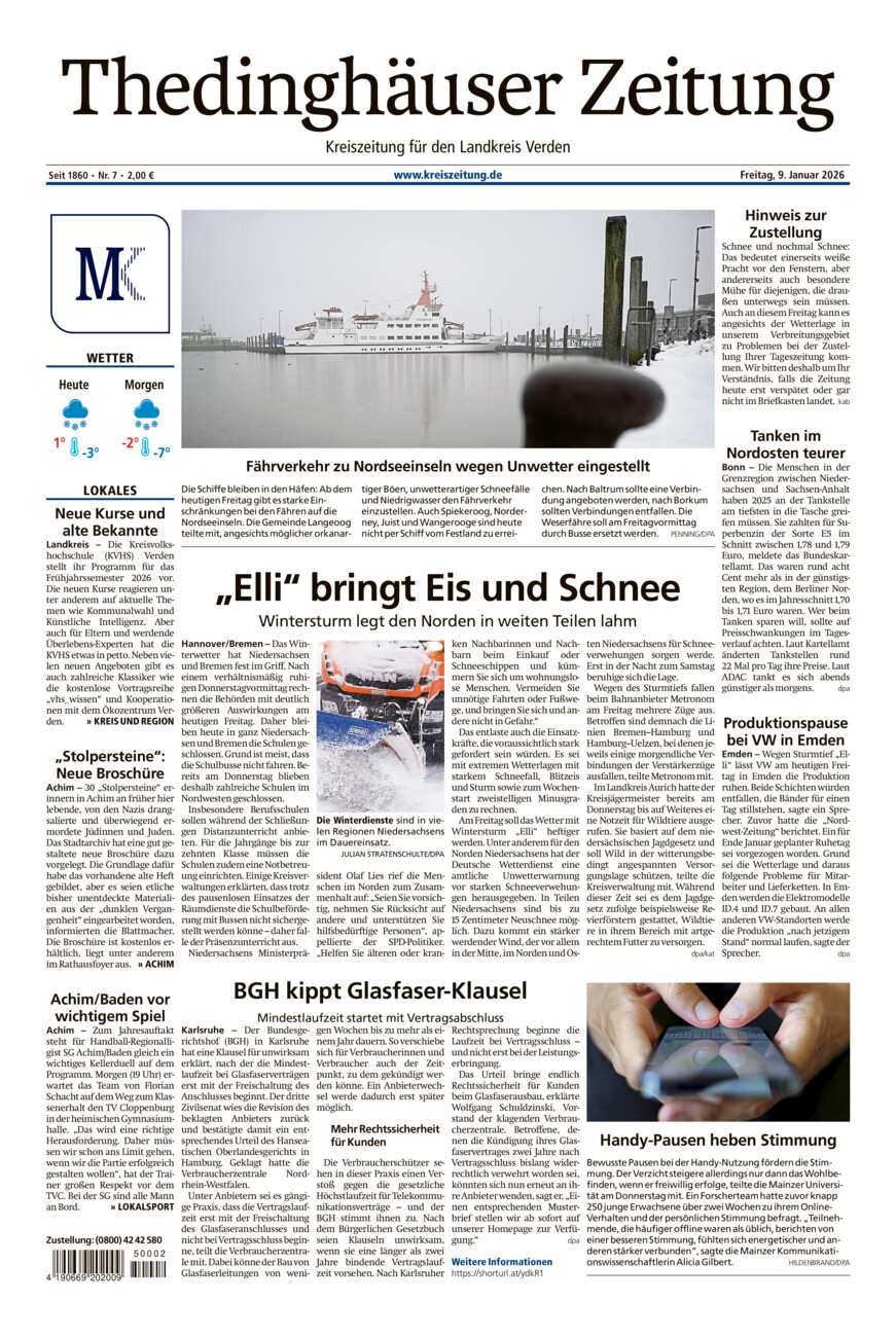 Thedinghäuser Zeitung vom Freitag, 09.01.2026