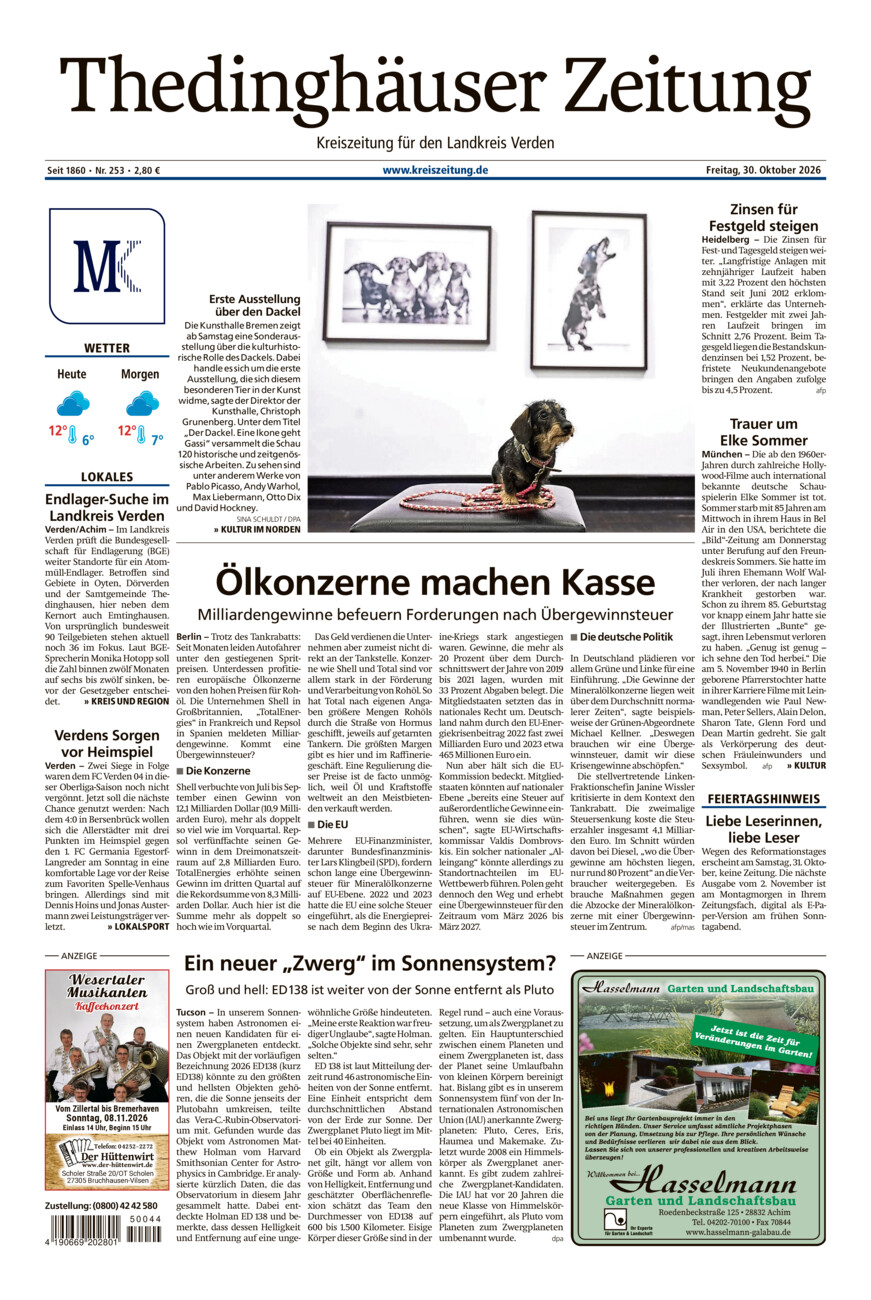 Thedinghäuser Zeitung vom Freitag, 30.10.2026