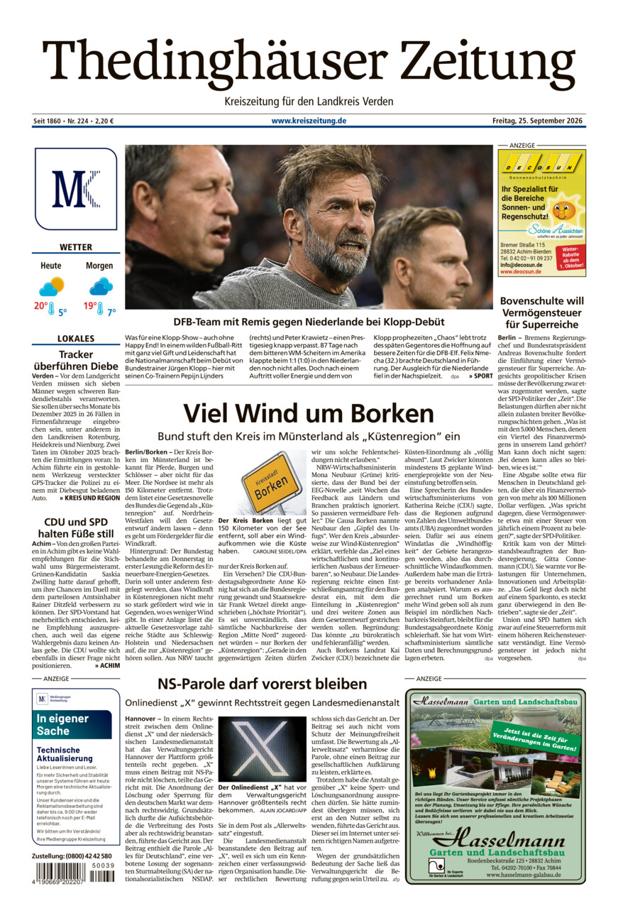 Thedinghäuser Zeitung vom Freitag, 25.09.2026