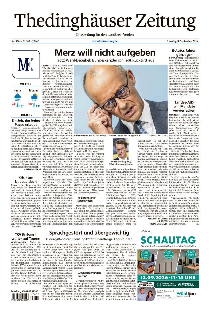 Thedinghäuser Zeitung vom Dienstag, 08.09.2026