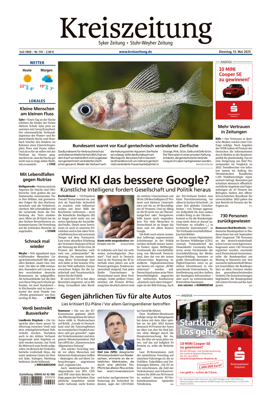 Kreiszeitung Syke/Weyhe/Stuhr vom Dienstag, 13.05.2025