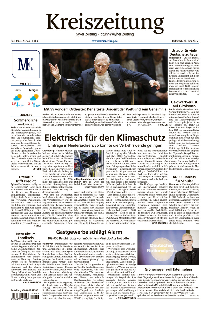 Kreiszeitung Syke/Weyhe/Stuhr vom Mittwoch, 24.06.2026