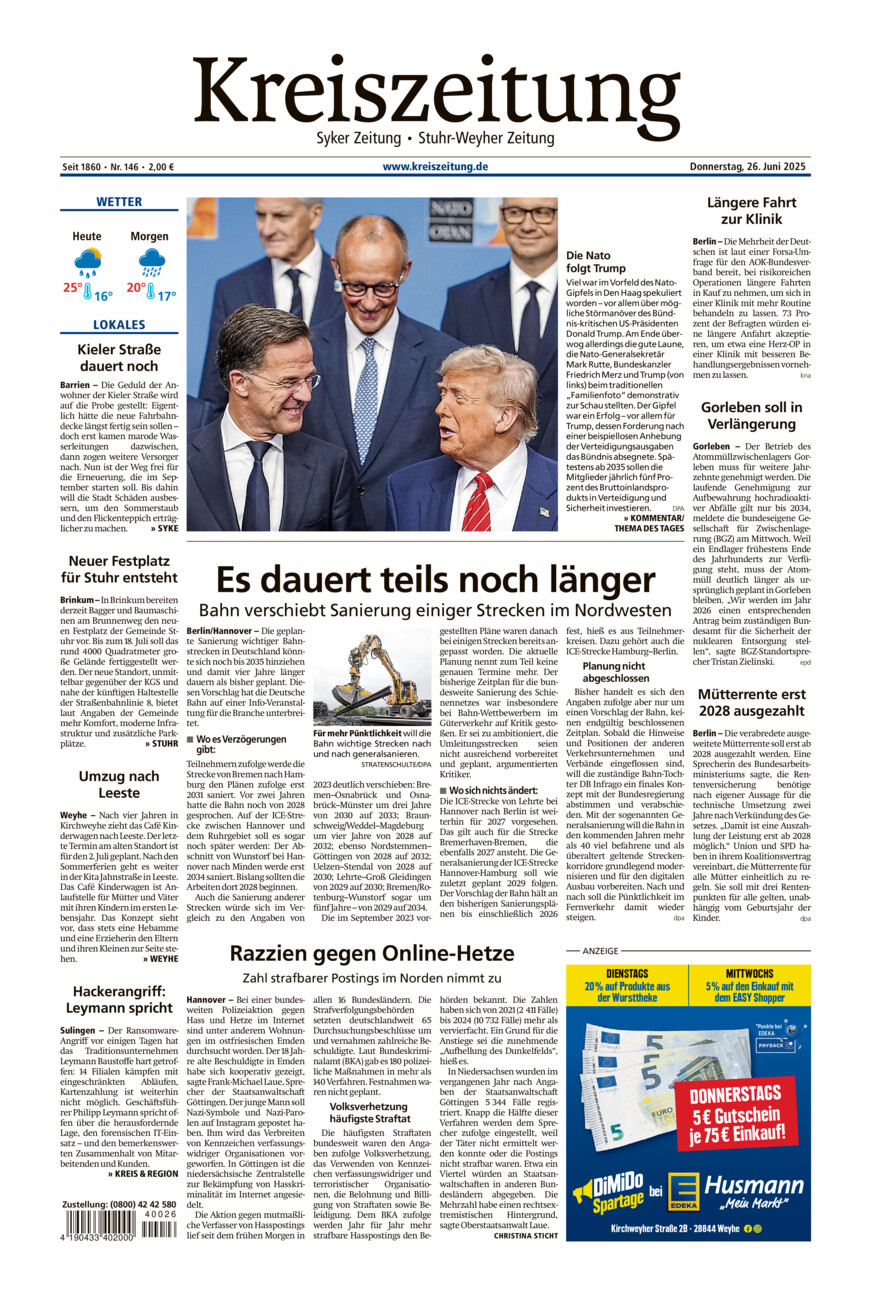 Kreiszeitung Syke/Weyhe/Stuhr vom Donnerstag, 26.06.2025