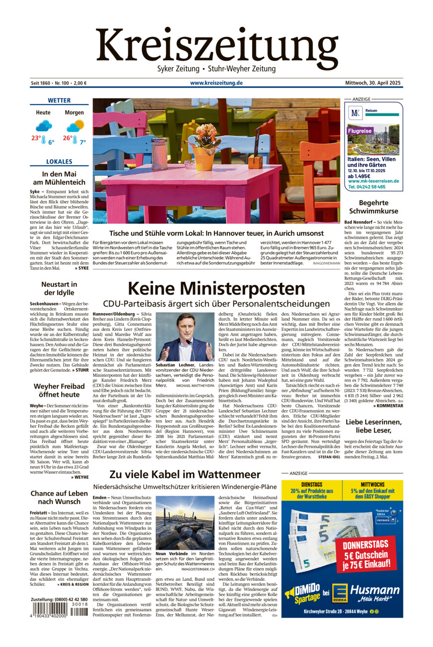 Kreiszeitung Syke/Weyhe/Stuhr vom Mittwoch, 30.04.2025