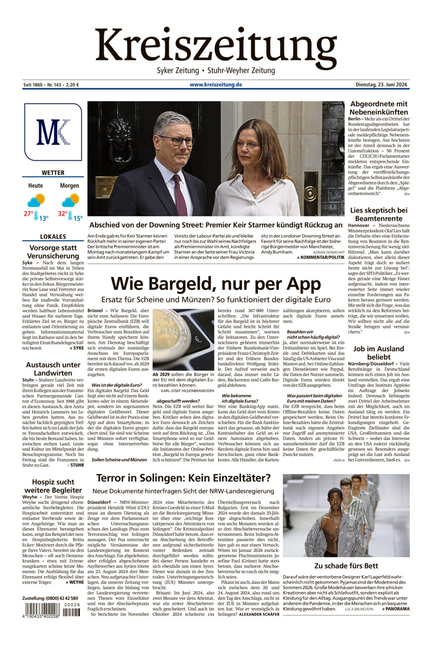Kreiszeitung Syke/Weyhe/Stuhr vom Dienstag, 23.06.2026