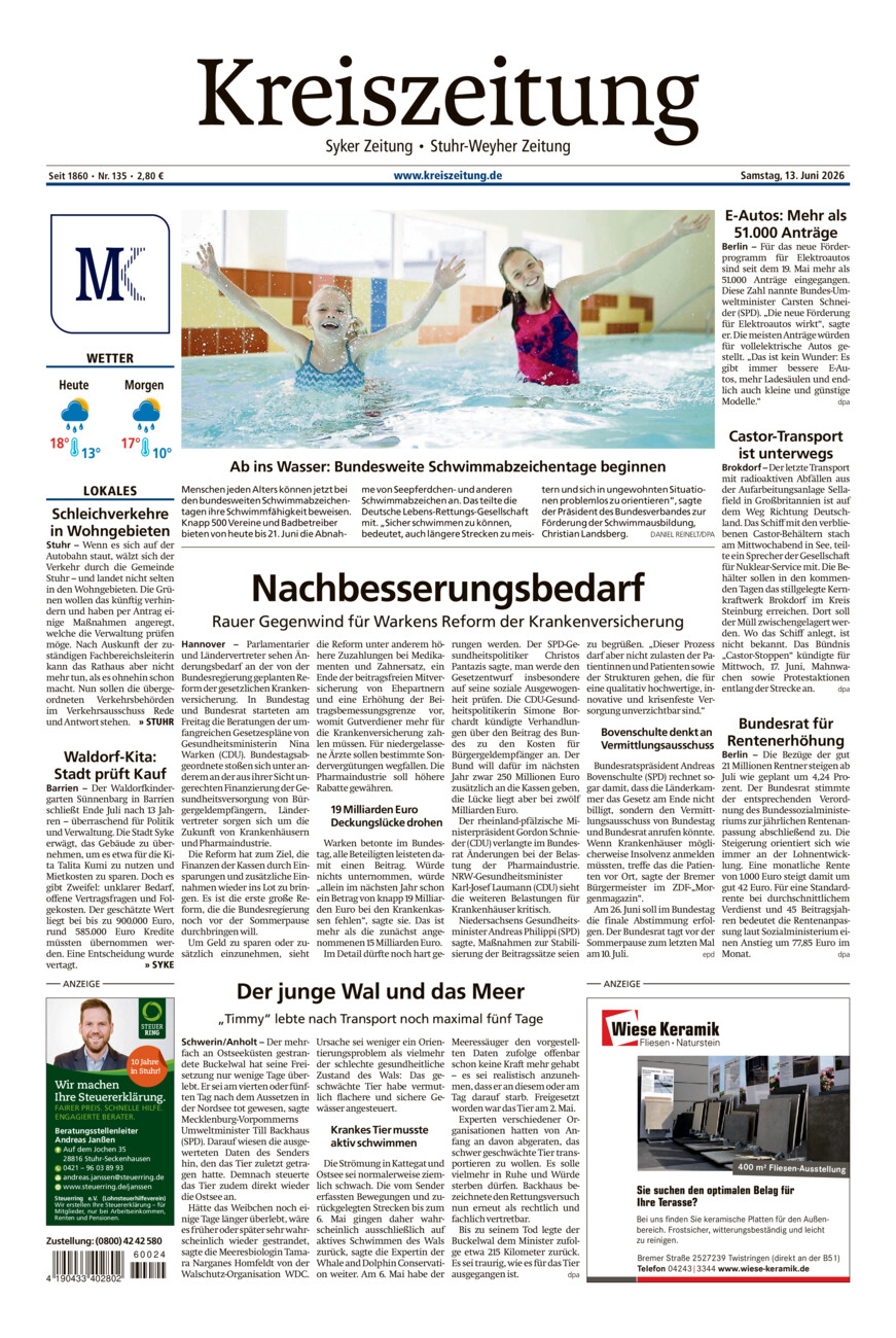 Kreiszeitung Syke/Weyhe/Stuhr vom Samstag, 13.06.2026