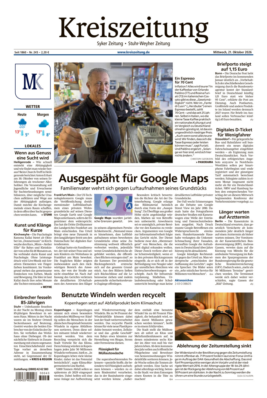 Kreiszeitung Syke/Weyhe/Stuhr vom Mittwoch, 21.10.2026