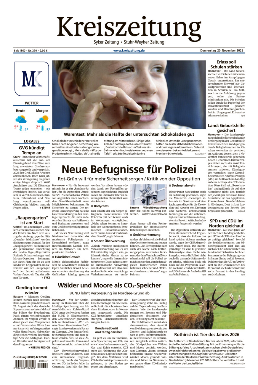 Kreiszeitung Syke/Weyhe/Stuhr vom Donnerstag, 20.11.2025