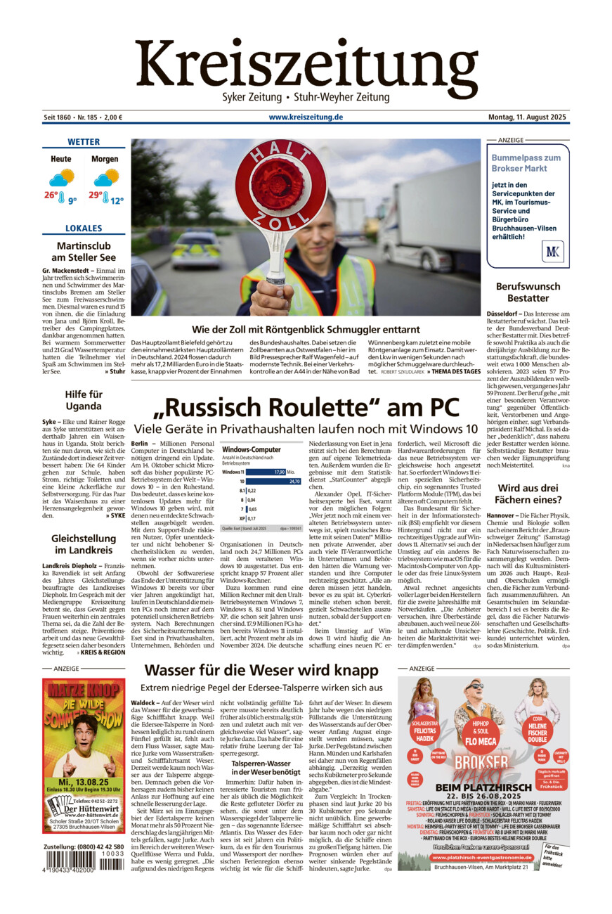 Kreiszeitung Syke/Weyhe/Stuhr vom Montag, 11.08.2025
