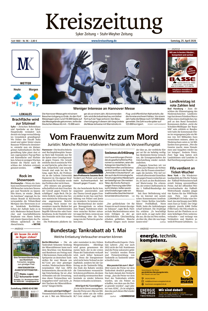 Kreiszeitung Syke/Weyhe/Stuhr vom Samstag, 25.04.2026