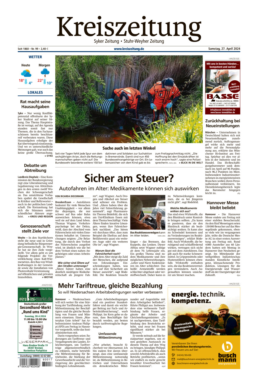 Kreiszeitung Syke/Weyhe/Stuhr vom Samstag, 27.04.2024