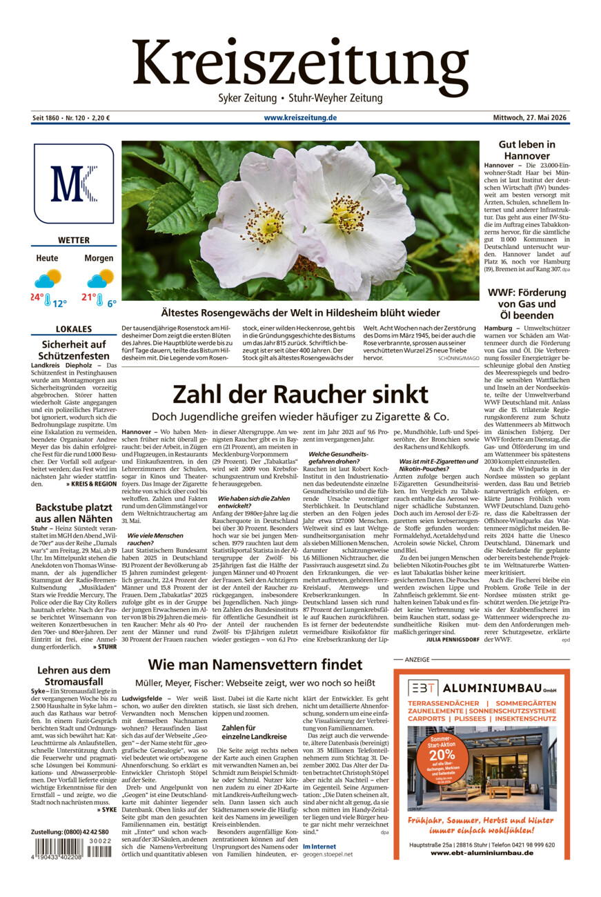 Kreiszeitung Syke/Weyhe/Stuhr vom Mittwoch, 27.05.2026