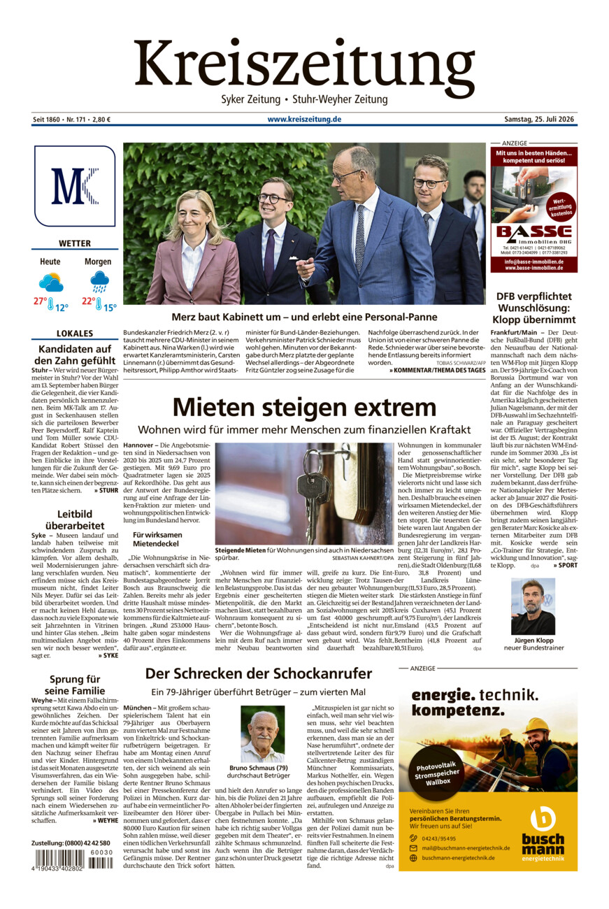 Kreiszeitung Syke/Weyhe/Stuhr vom Samstag, 25.07.2026