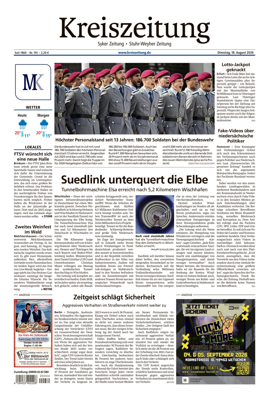 Kreiszeitung Syke/Weyhe/Stuhr vom Dienstag, 18.08.2026