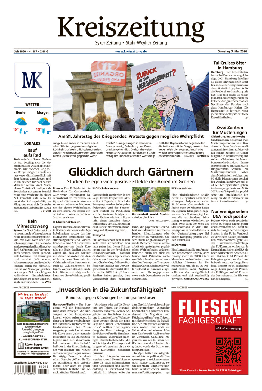 Kreiszeitung Syke/Weyhe/Stuhr vom Samstag, 09.05.2026