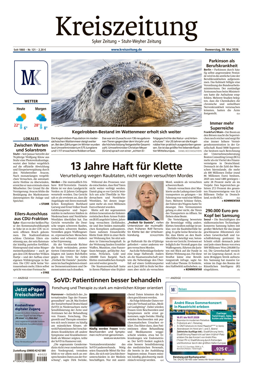 Kreiszeitung Syke/Weyhe/Stuhr vom Donnerstag, 28.05.2026
