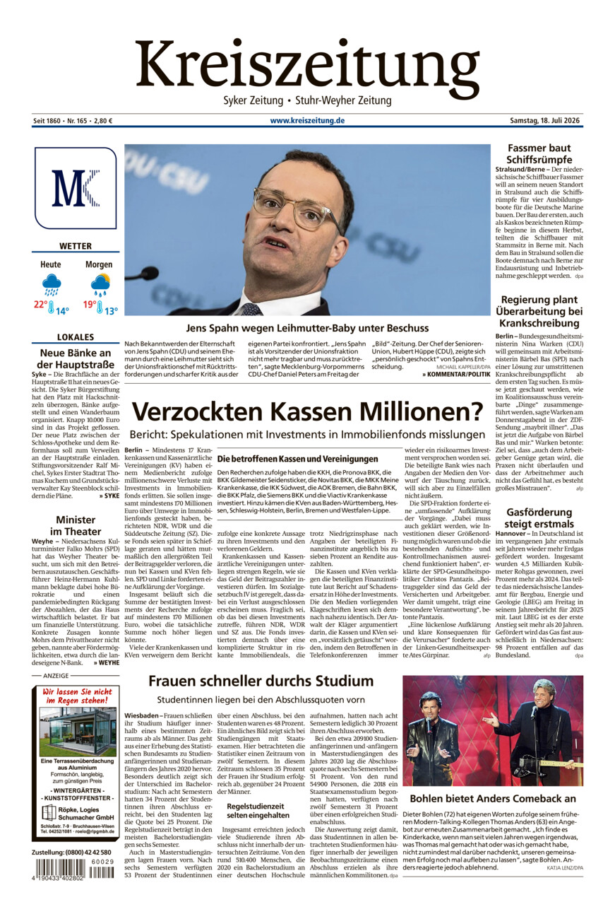 Kreiszeitung Syke/Weyhe/Stuhr vom Samstag, 18.07.2026