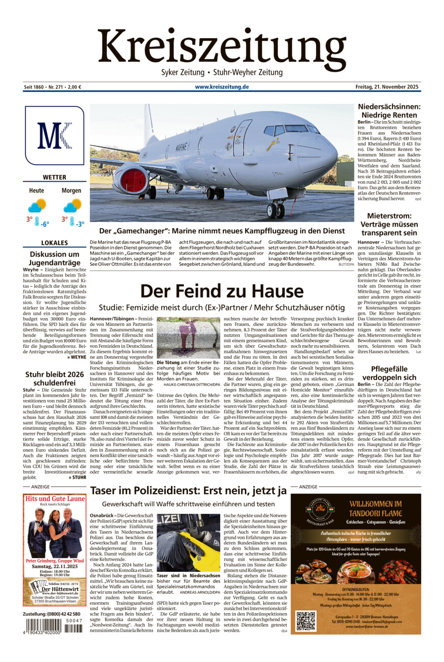 Kreiszeitung Syke/Weyhe/Stuhr vom Freitag, 21.11.2025