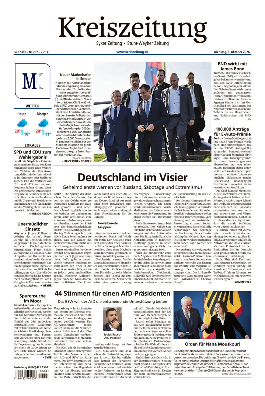 Kreiszeitung Syke/Weyhe/Stuhr vom Dienstag, 06.10.2026