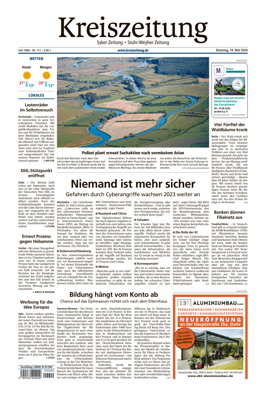 Kreiszeitung Syke/Weyhe/Stuhr vom Dienstag, 14.05.2024