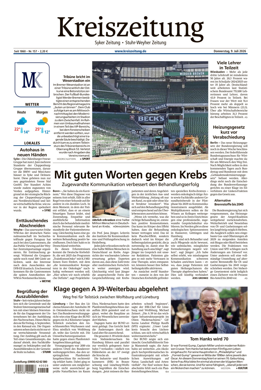Kreiszeitung Syke/Weyhe/Stuhr vom Donnerstag, 09.07.2026