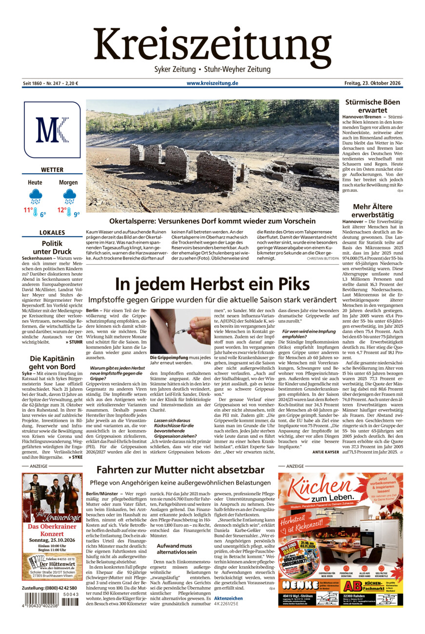Kreiszeitung Syke/Weyhe/Stuhr vom Freitag, 23.10.2026