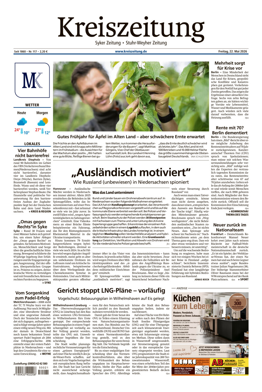 Kreiszeitung Syke/Weyhe/Stuhr vom Freitag, 22.05.2026