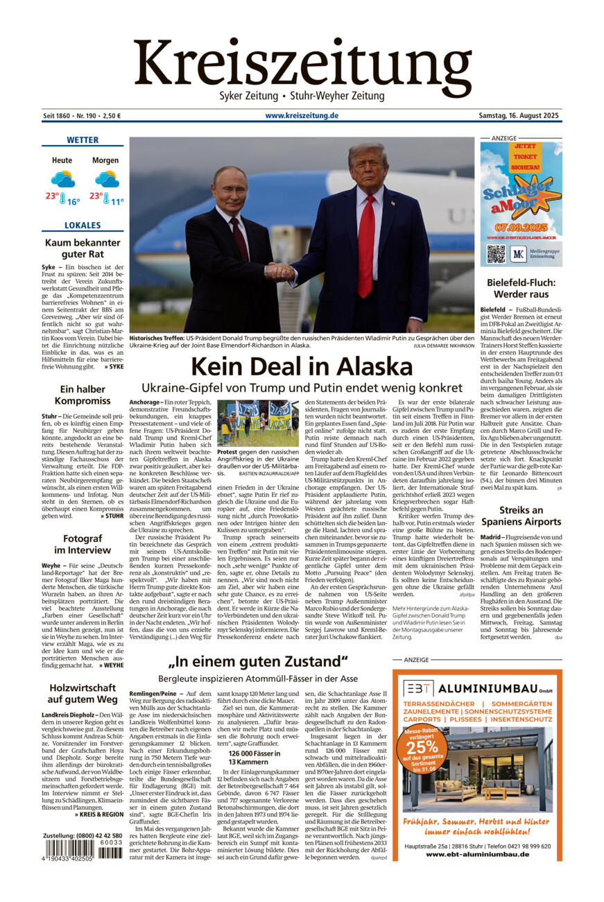 Kreiszeitung Syke/Weyhe/Stuhr vom Samstag, 16.08.2025