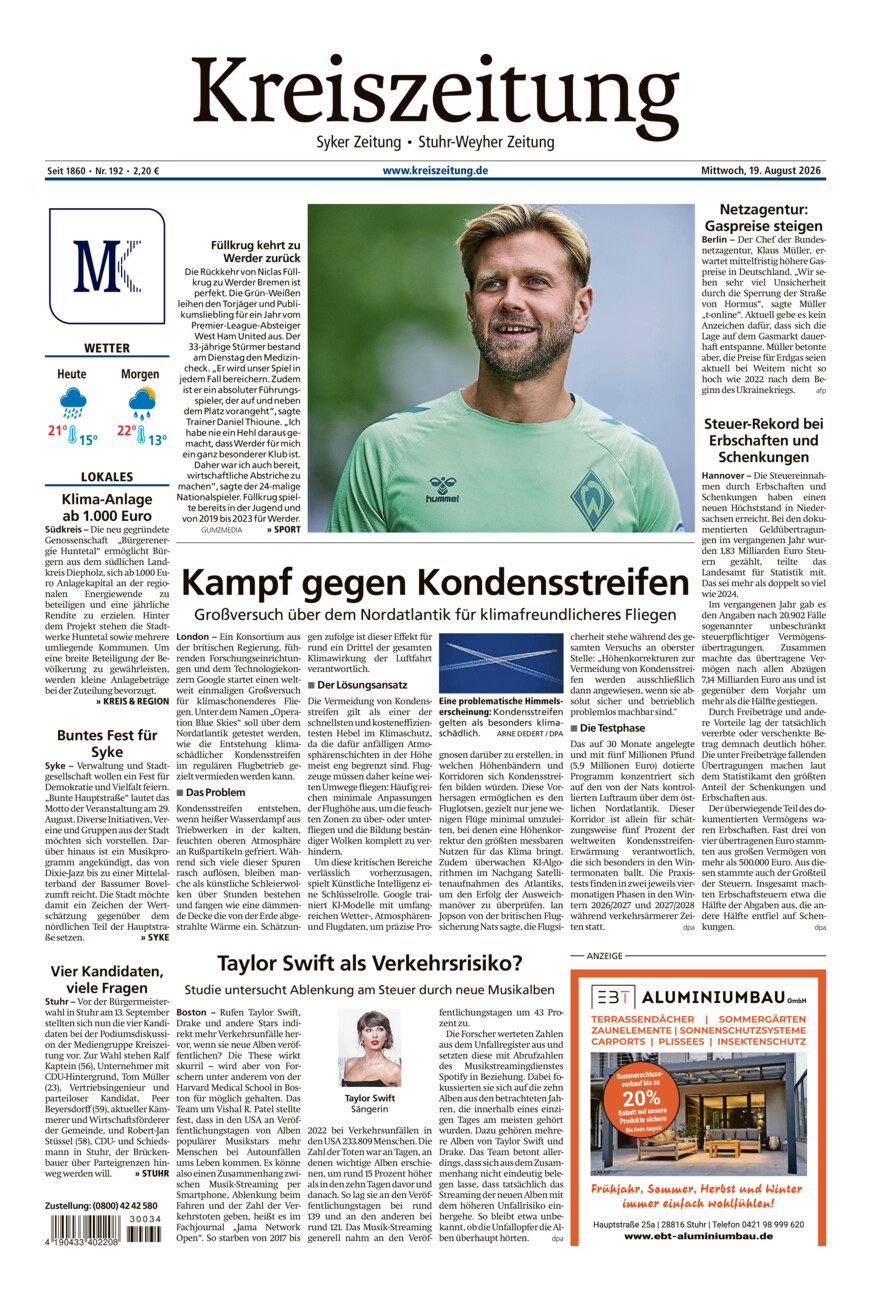 Kreiszeitung Syke/Weyhe/Stuhr vom Mittwoch, 19.08.2026