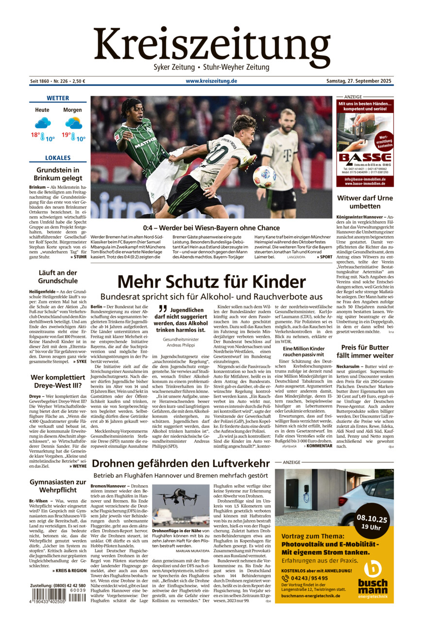 Kreiszeitung Syke/Weyhe/Stuhr vom Samstag, 27.09.2025