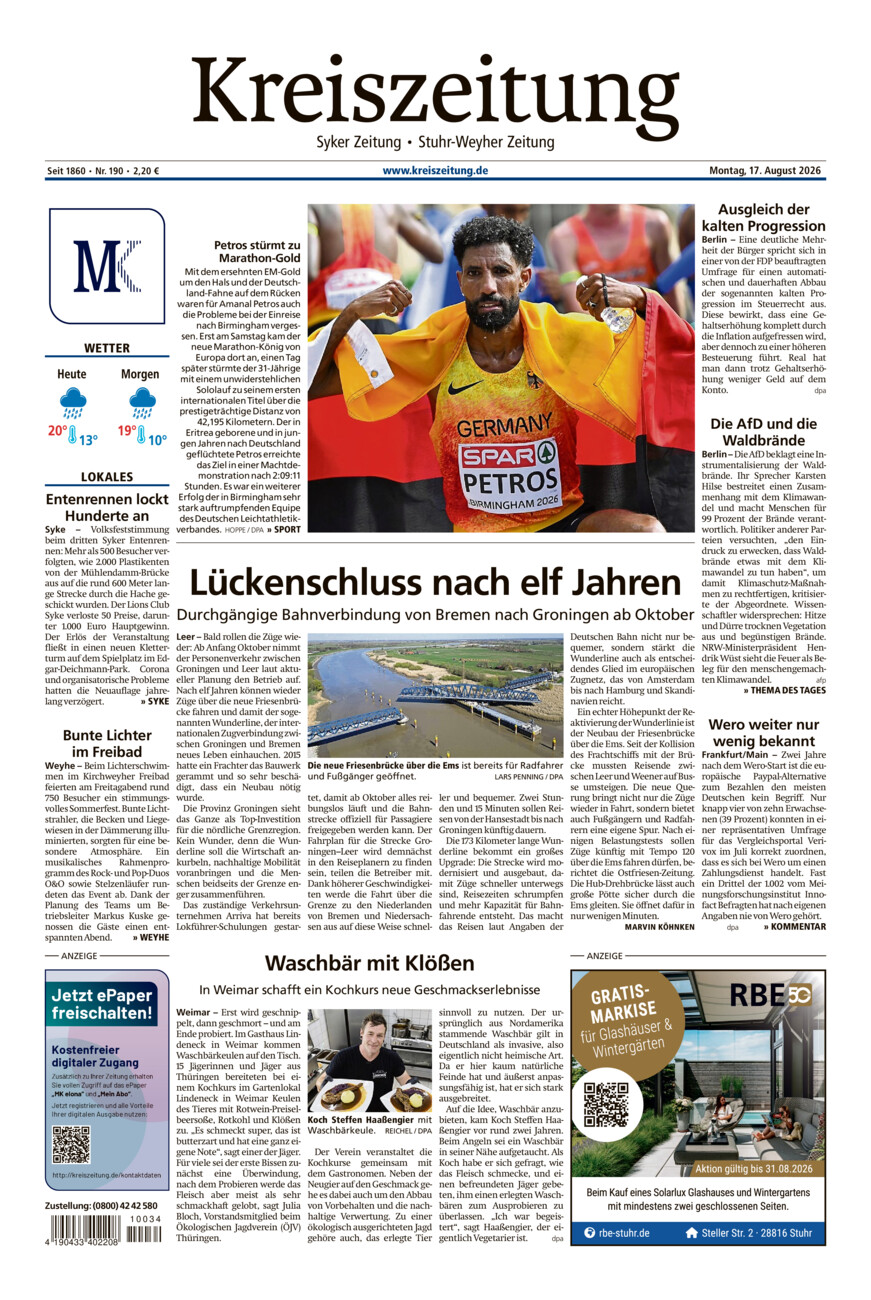 Kreiszeitung Syke/Weyhe/Stuhr vom Montag, 17.08.2026