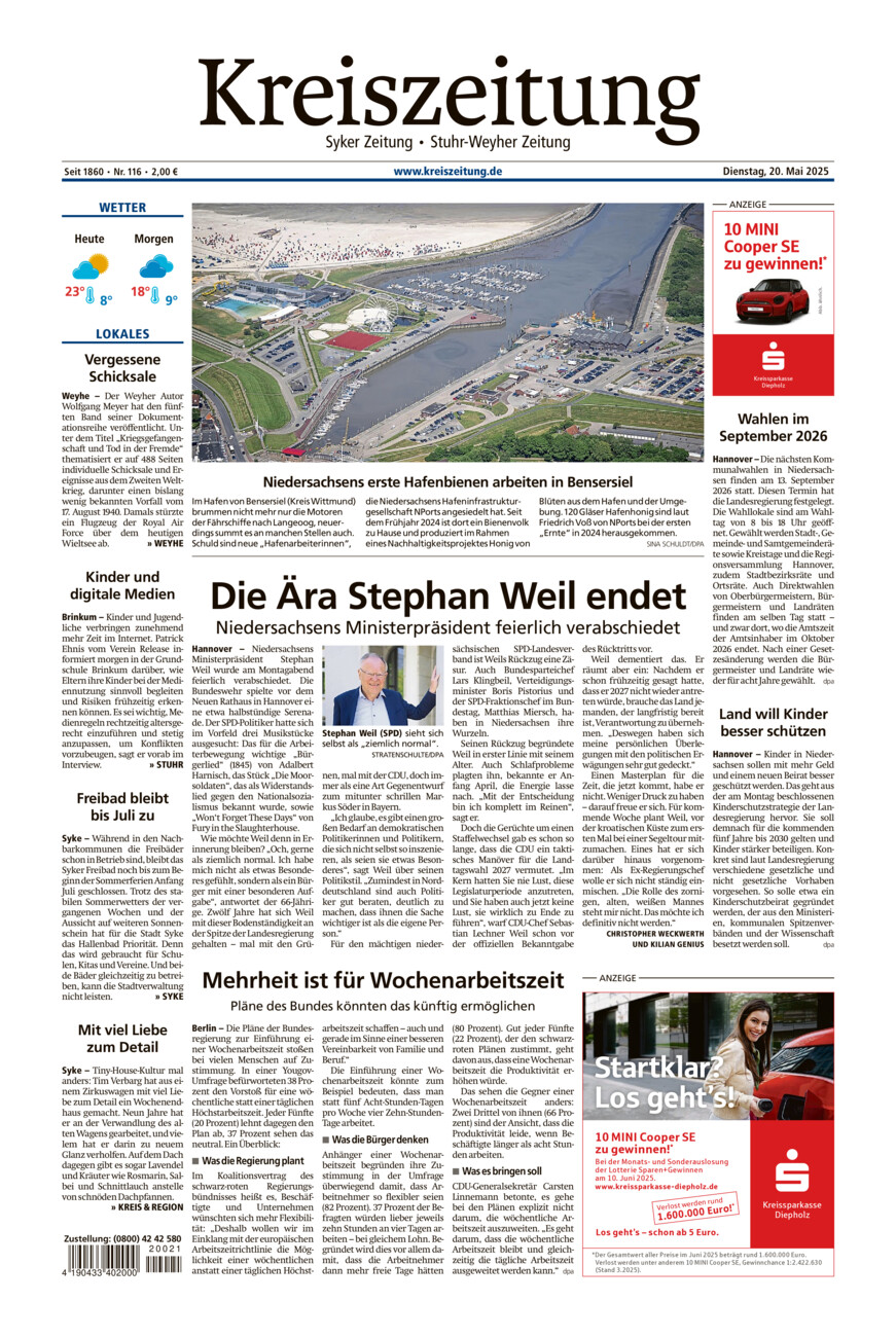 Kreiszeitung Syke/Weyhe/Stuhr vom Dienstag, 20.05.2025