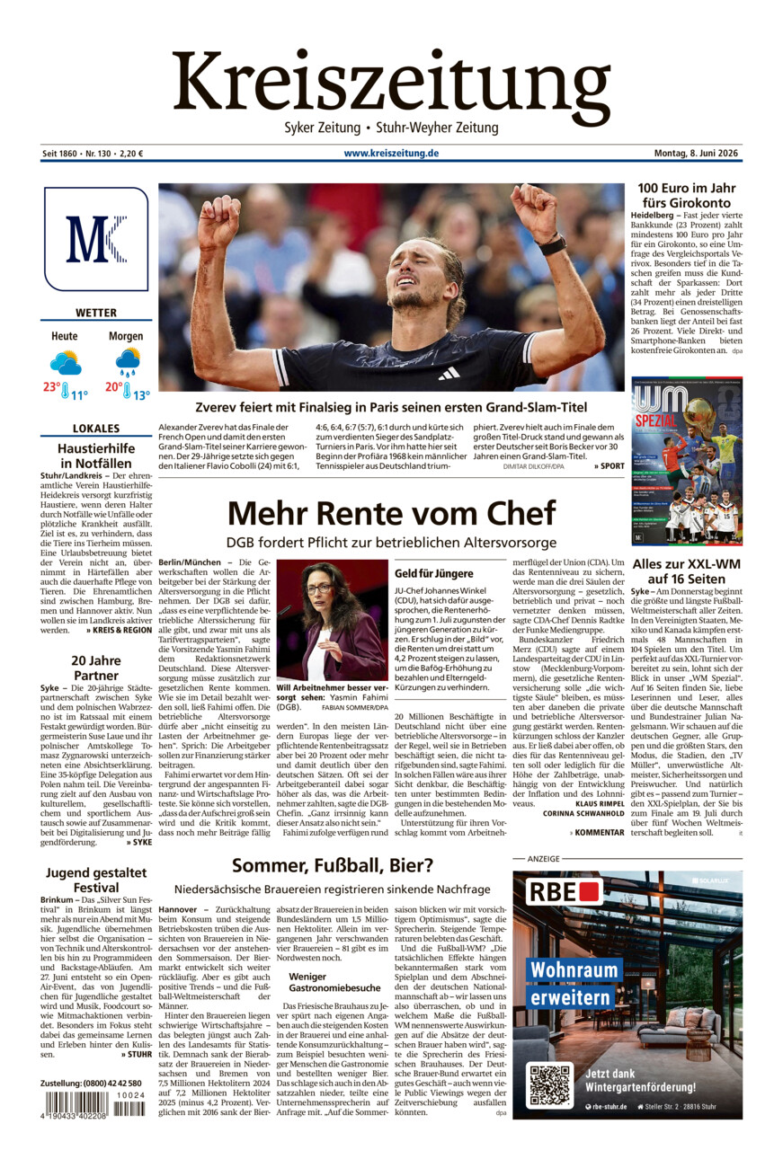 Kreiszeitung Syke/Weyhe/Stuhr vom Montag, 08.06.2026