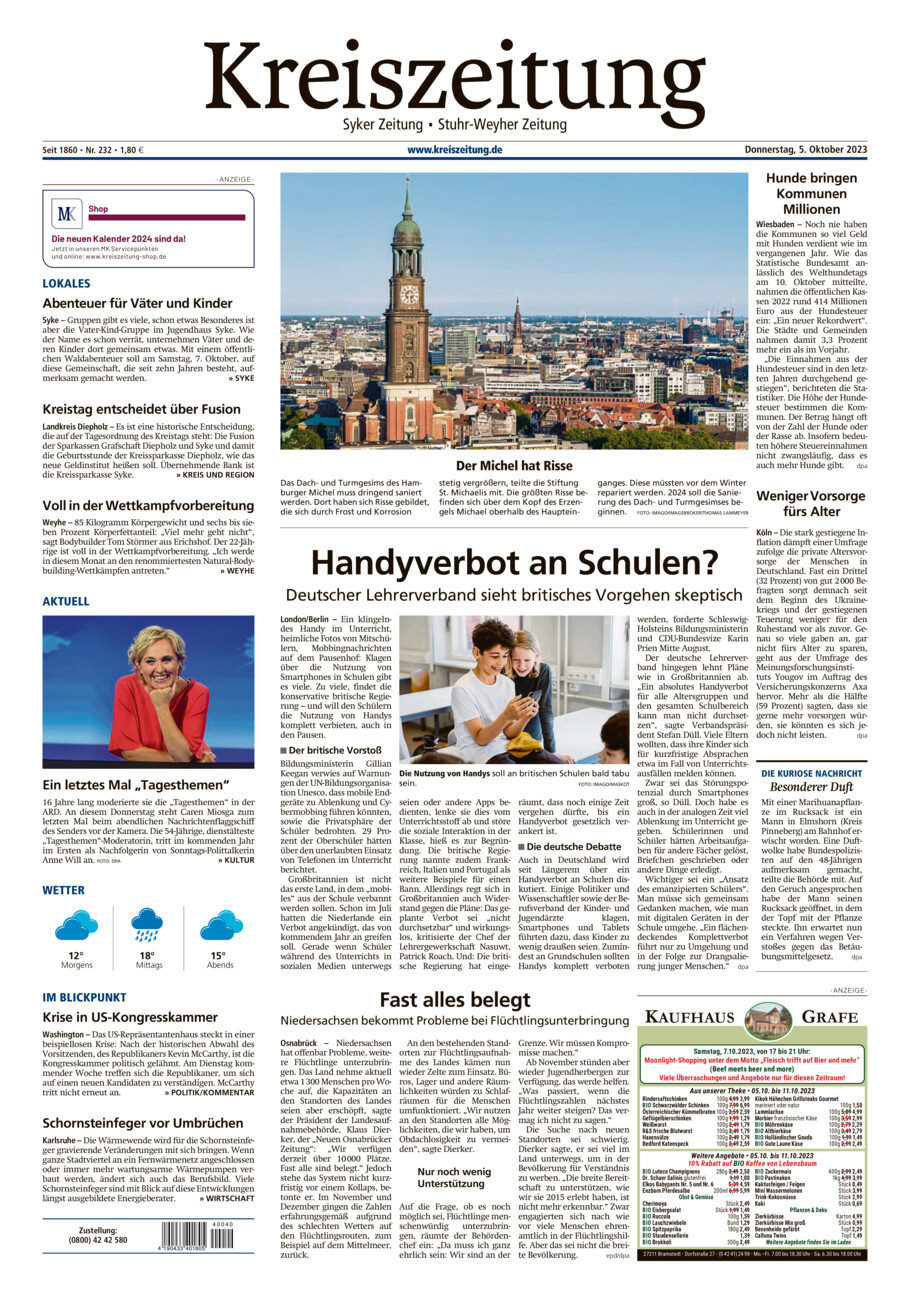 Kreiszeitung Syke/Weyhe/Stuhr vom Donnerstag, 05.10.2023